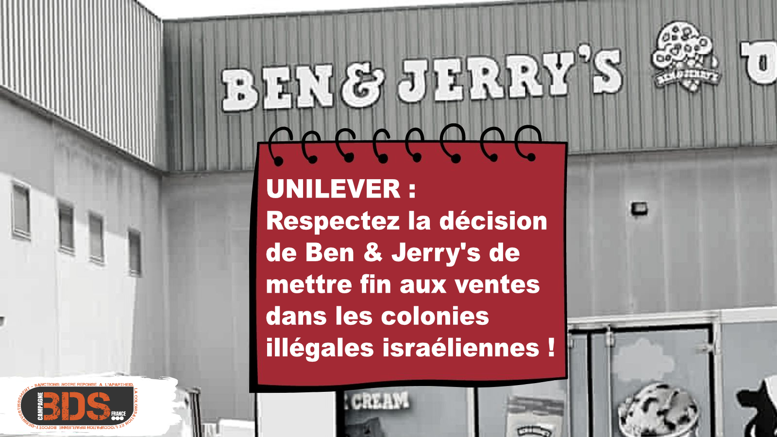 UNILEVER : Respectez la décision de Ben & Jerry's de mettre fin aux ventes dans les colonies illégales israéliennes !