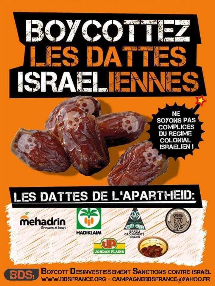 Ne soyons pas complice du régime colonial israélien - boycotte les dattes